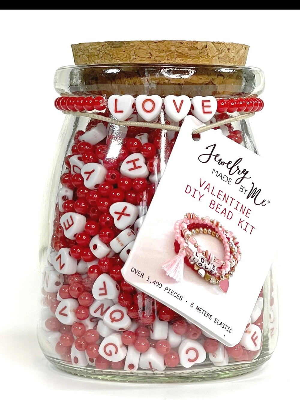 NWT Valentine Red & White LOVE Bead Jar - DIY Bracelet Craft Gift